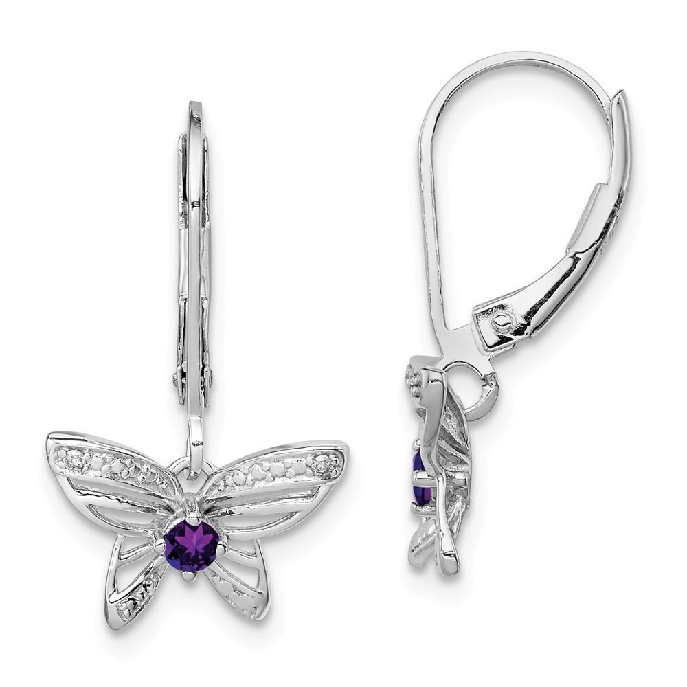 Jewelryweb Sterling Silver Amethyst and Diamond Butterfly Earrings