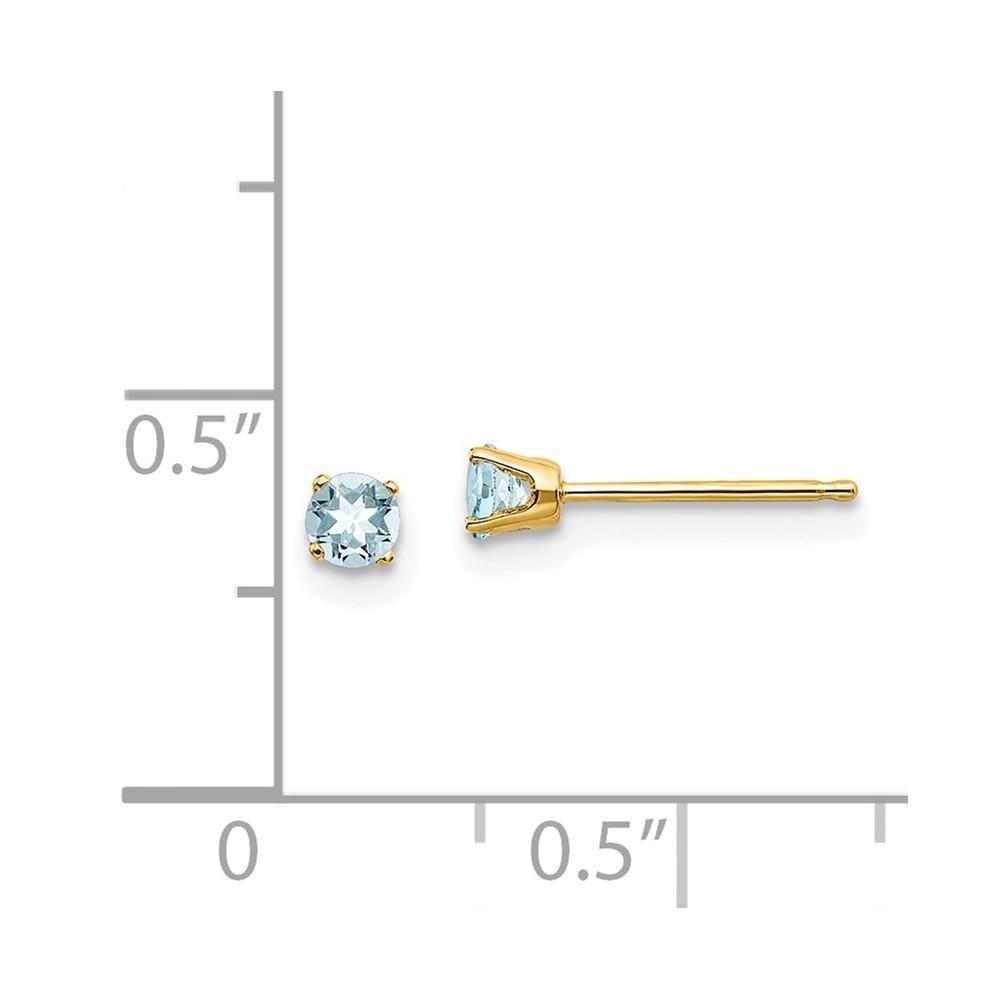 Jewelryweb 14k Yellow Gold 3mm Round March Birthstone Aquamarine Post Earrings - Measures 3x3mm Wide