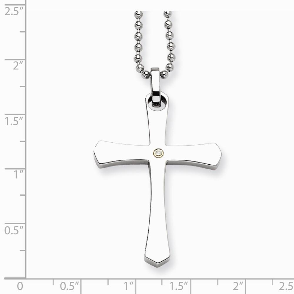 Jewelryweb Stainless Steel 14k Gold With 2pt Diamond Cross Pendant Necklace - 22 Inch