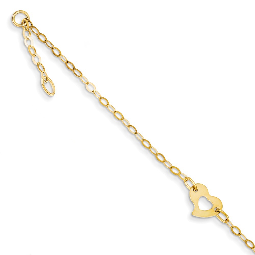 Jewelryweb 14k Yellow Gold Heart Anklet - 10 Inch - Lobster Claw