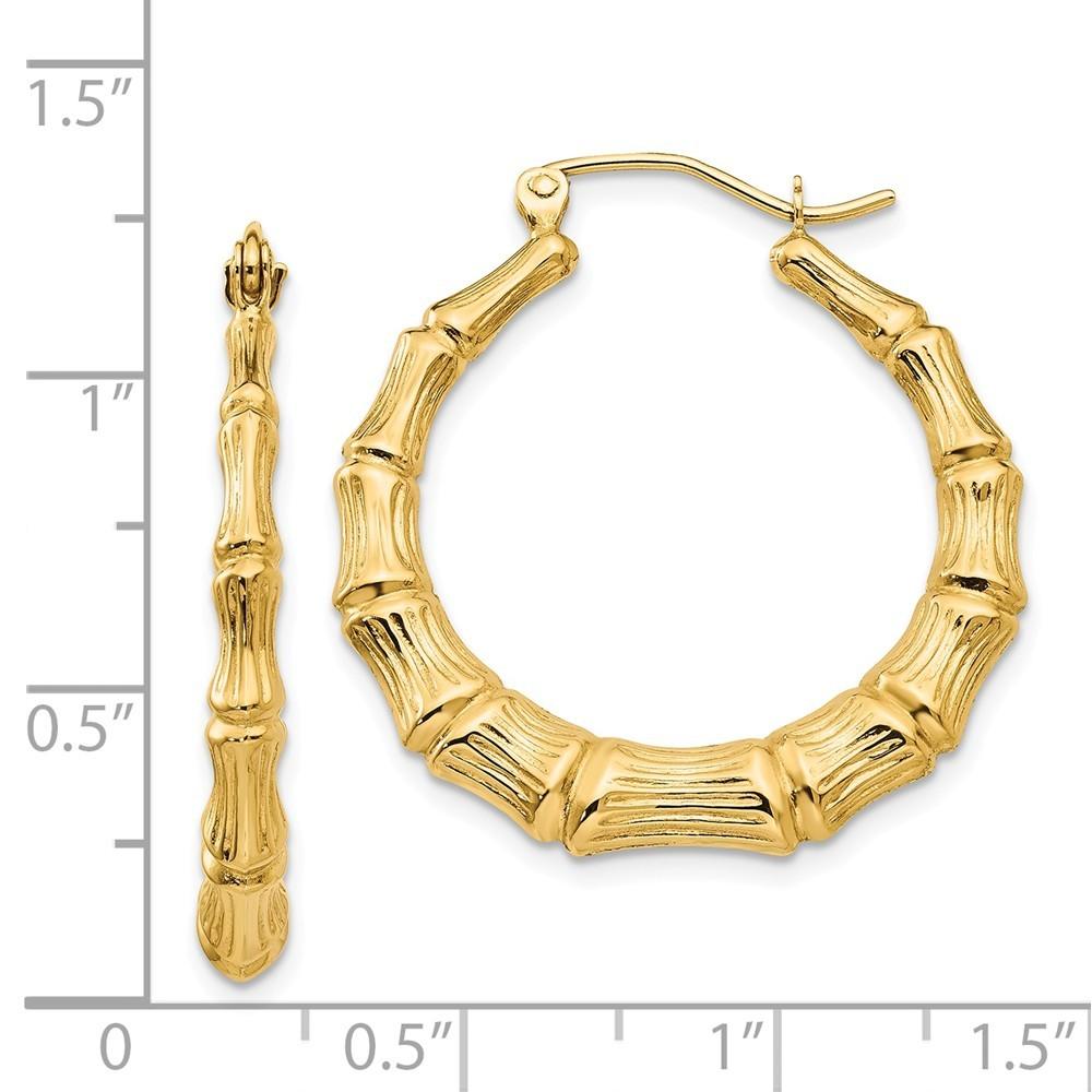 Jewelryweb 14k Yellow Gold Polished Bamboo Hoop Earrings - Measures 20x4mm Wide