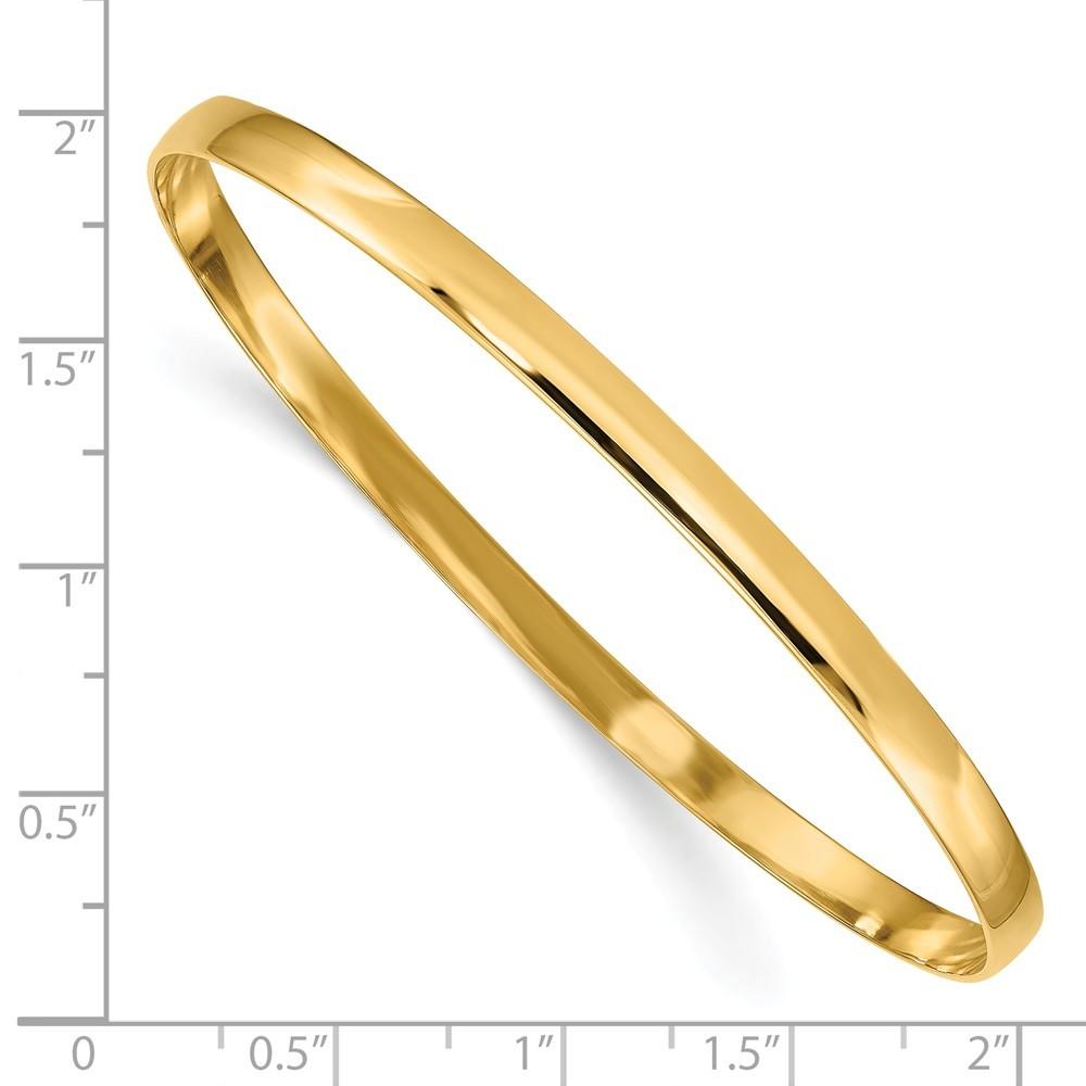Jewelryweb 14k Yellow Gold 4mm Solid Polished Half-Round Slip-On Bangle Bracelet