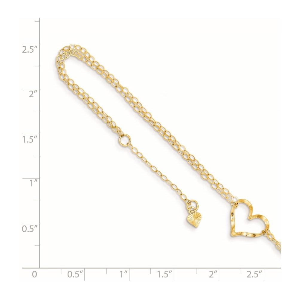 Jewelryweb 14k Yellow Gold Double Strand Heart Anklet - 9 Inch