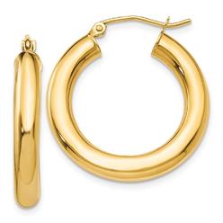 Jewelryweb 14k Yellow Gold Polished 4mm Lightweight Round Hoop Earrings - Measures 25mm long 4mm Thick