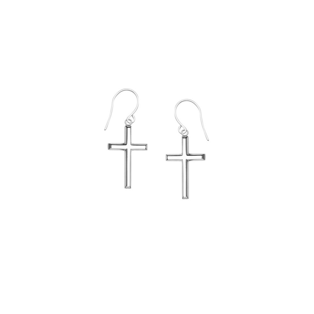 Jewelryweb 14k White Gold Dandle Cross Earrings With Euro Wire