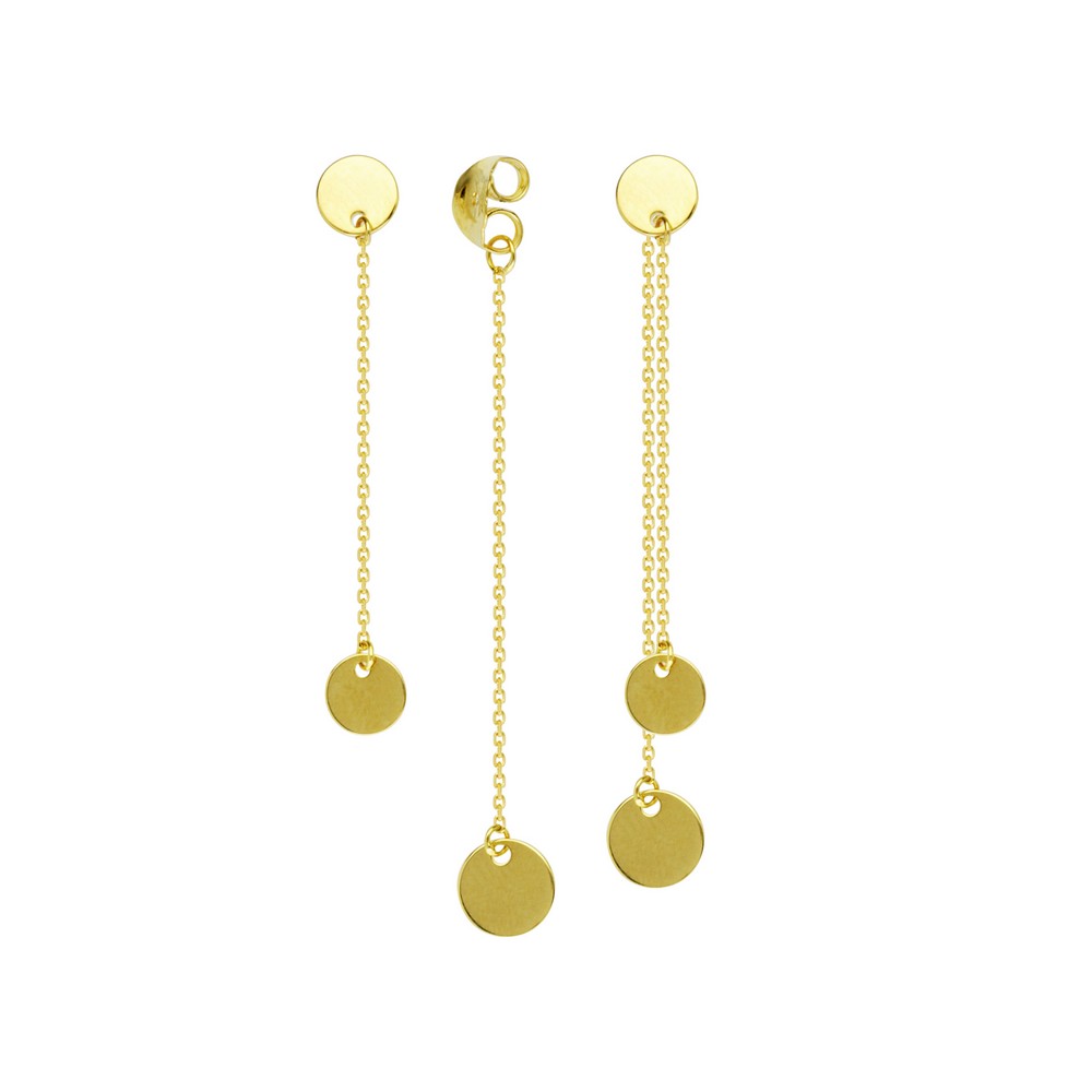 Jewelryweb 14k Yellow Gold Front To Back Dangle Disc Earrings