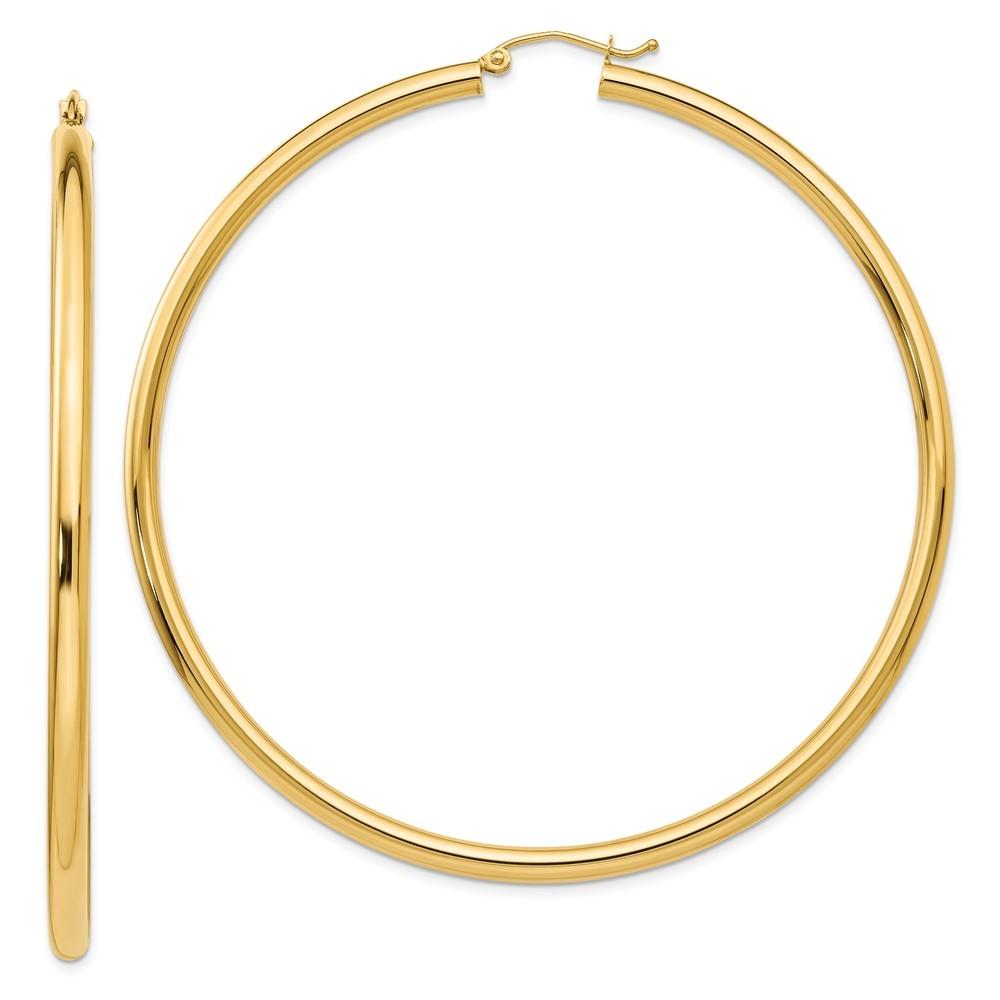 Jewelryweb 14k Yellow Gold Hoop Earrings - Measures 70mm long 3mm Thick