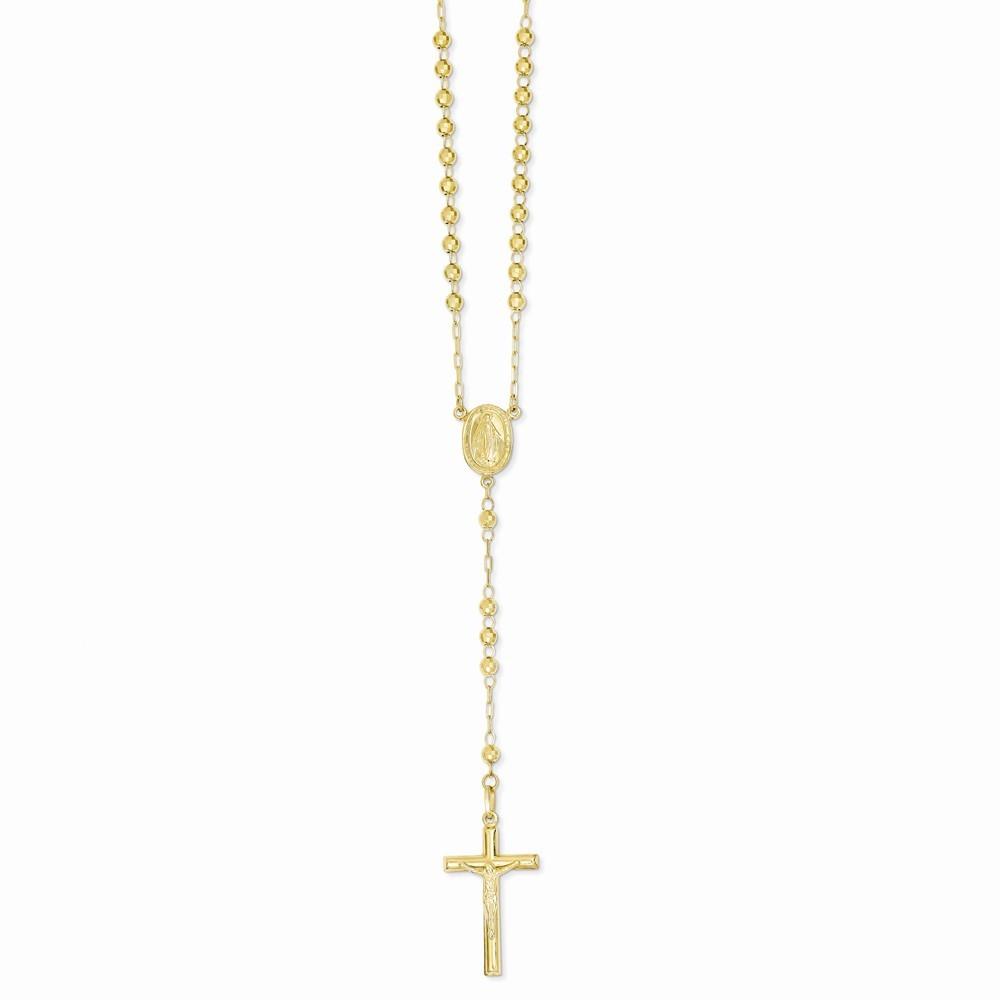 Jewelryweb 14k Yellow Gold Sparkle-Cut 4mm Beaded Rosary Necklace - 24 Inch