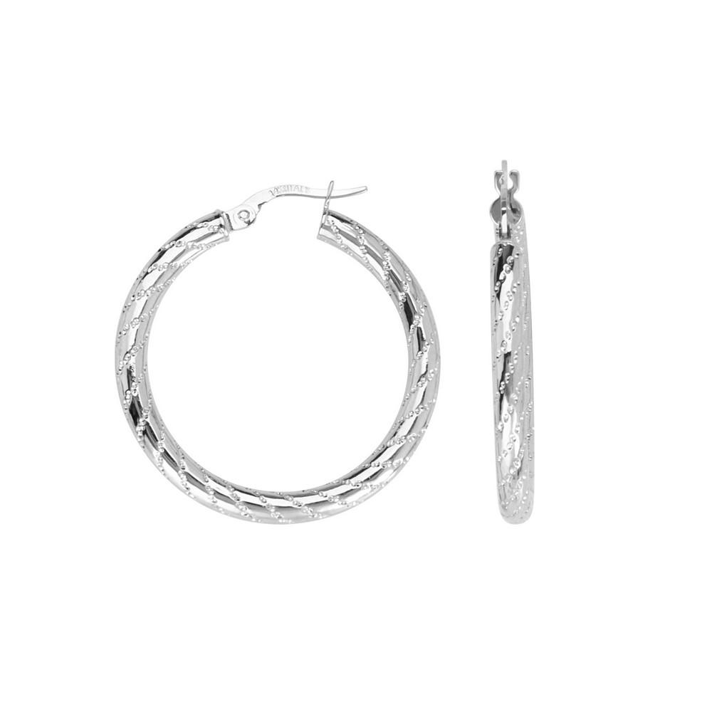 Jewelryweb 10k White Gold Round Tube Wrapped Ribbon Design Round Hoop Earrings