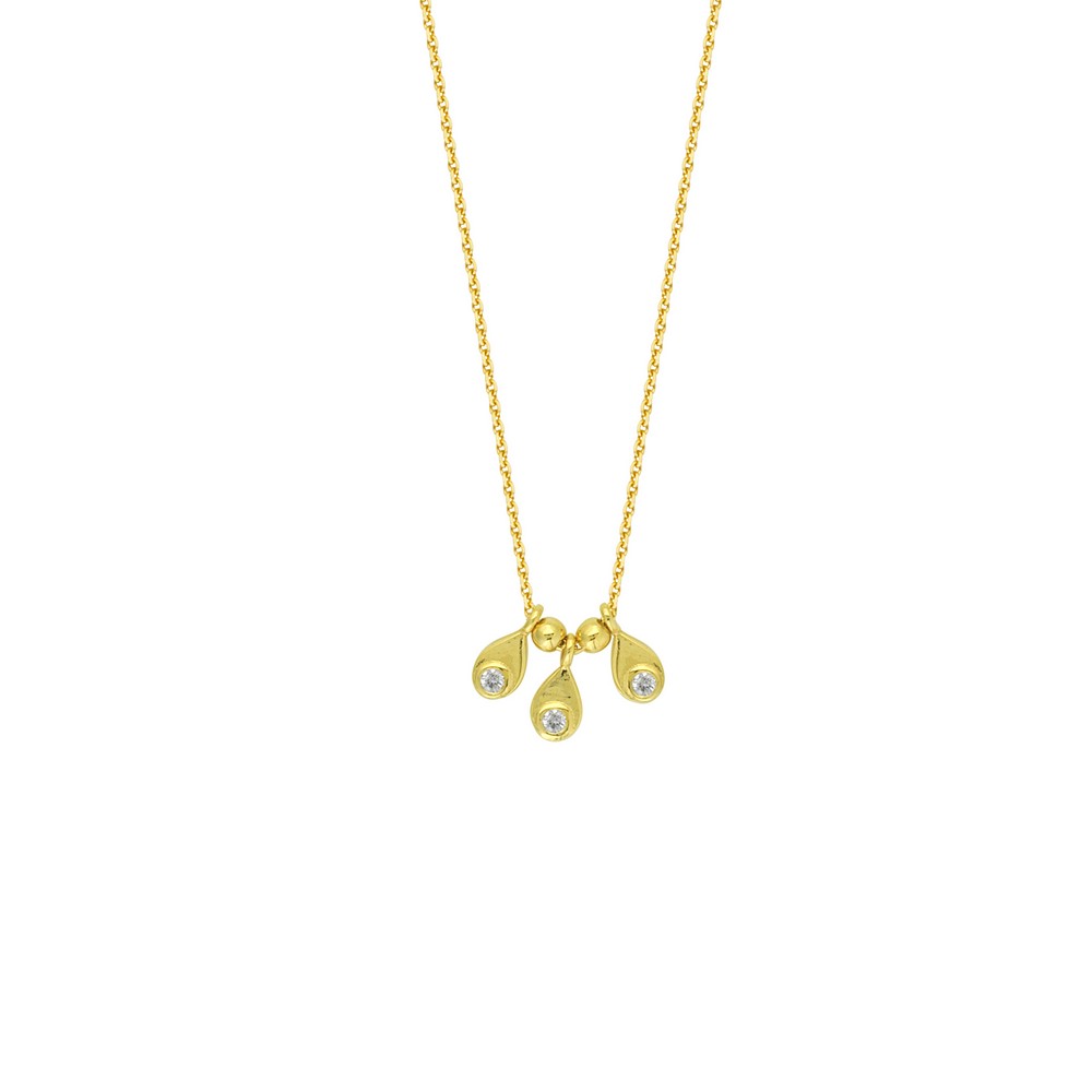 Jewelryweb 14k Yellow Gold 0.03 Dwt Diamond Tear Drop Trio Center Adjustable Necklace - 18 Inch