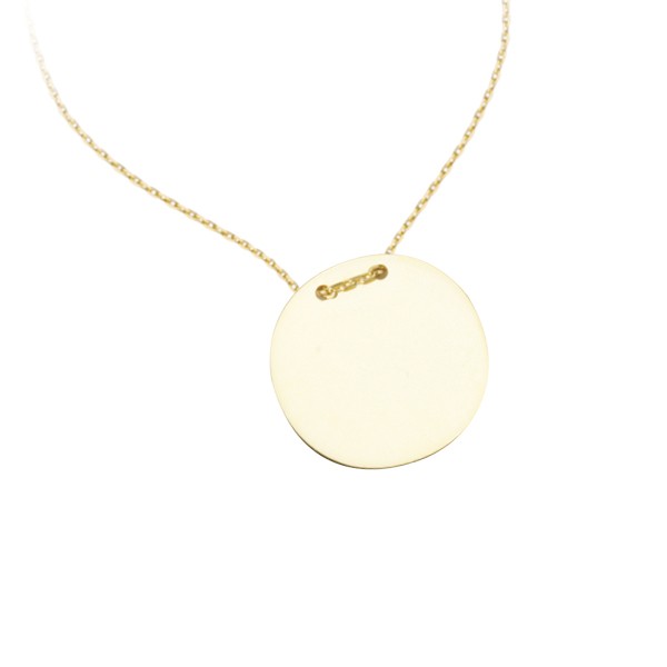 Jewelryweb 14k Yellow Gold Round Name Plate Necklace - 18 Inch