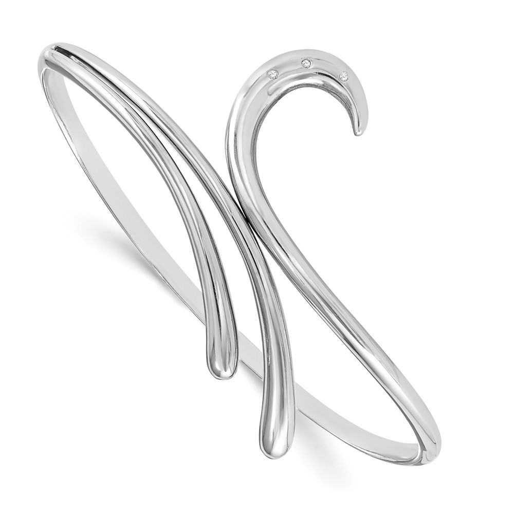 Jewelryweb Sterling Silver White Ice .02ct. Diamond Swirl Bangle Bracelet - Measures 59mm Wide