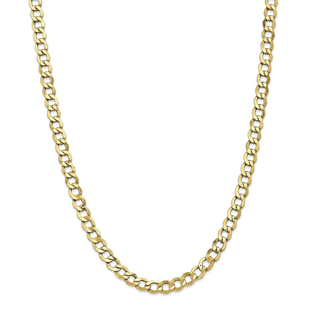 Jewelryweb 10k Yellow Gold 6.5mm Semi-Solid Curb Link Chain Bracelet - 8 Inch