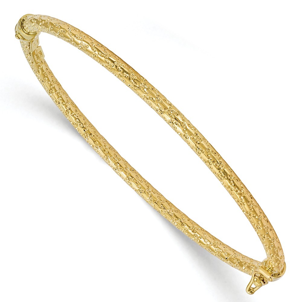 Jewelryweb 3.2mm 10k Yellow Gold Polished and Textured Hinged Bangle Bracelet