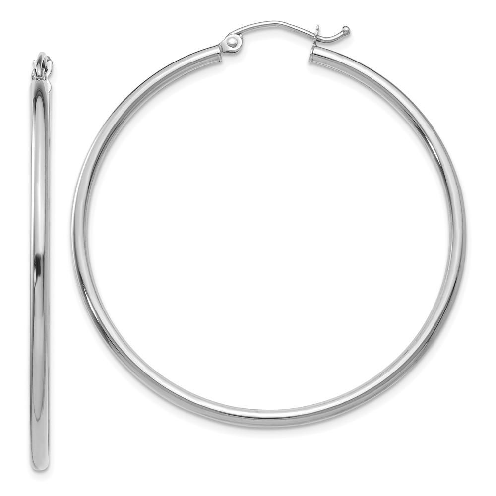 Jewelryweb 14k White Gold Lightweight Hoop Earrings - Measures 45x45mm Wide 2mm Thick