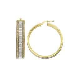 Jewelryweb Sterling Silver Gold-Flashed Sparkle 30mm Baguette Glitter Hoop Earrings