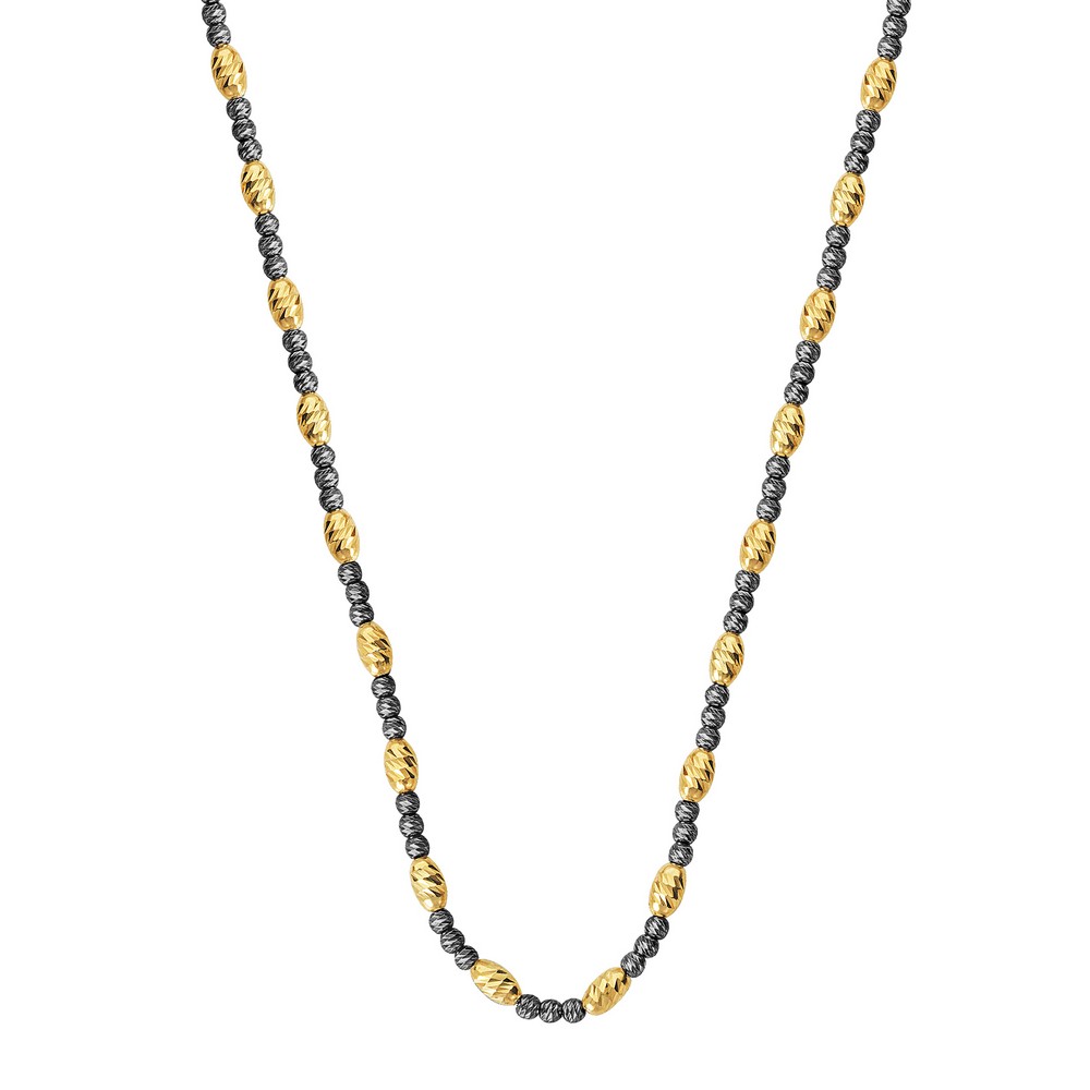 Jewelryweb Sterling Silver Yellow and Black Sparkle-Cut Yell Oval Bead And Black Round Bead Necklace - 36 Inch