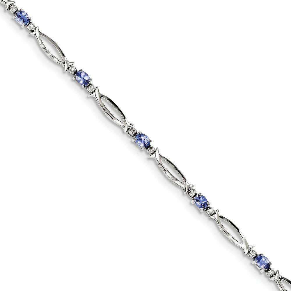 Jewelryweb Sterling Silver Tanzanite and Diamond Bracelet - Measures 3mm Wide