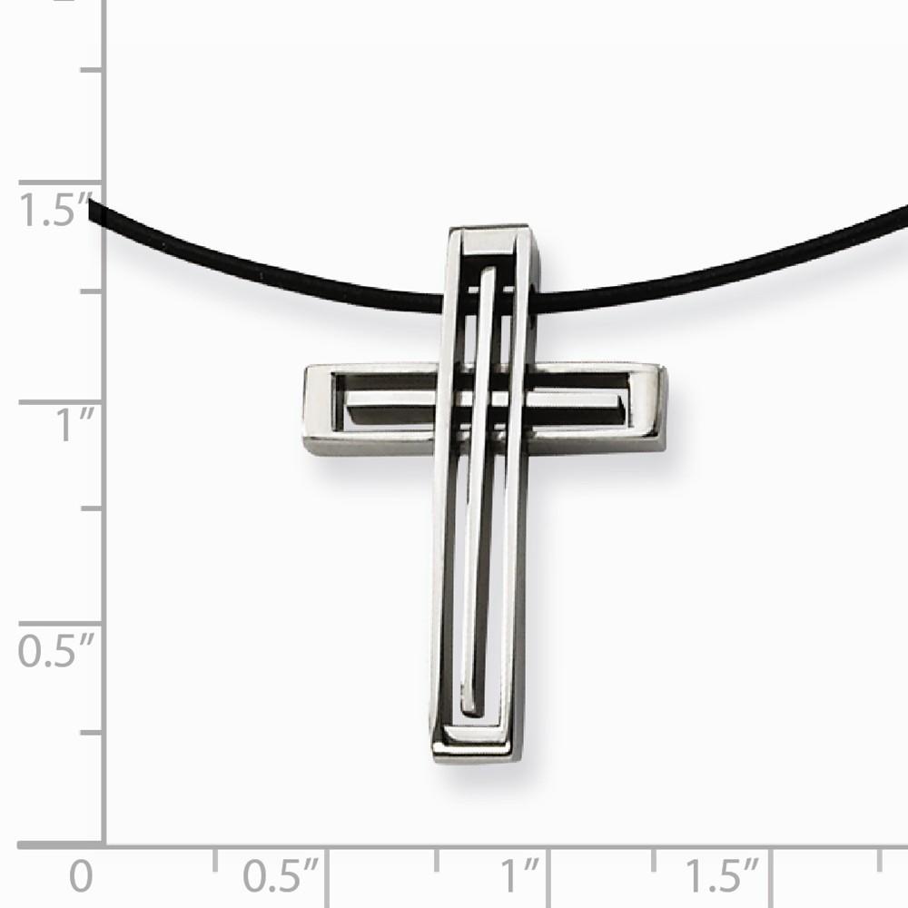 Jewelryweb Stainless Steel Leather Cord Cross Necklace - 18 Inch