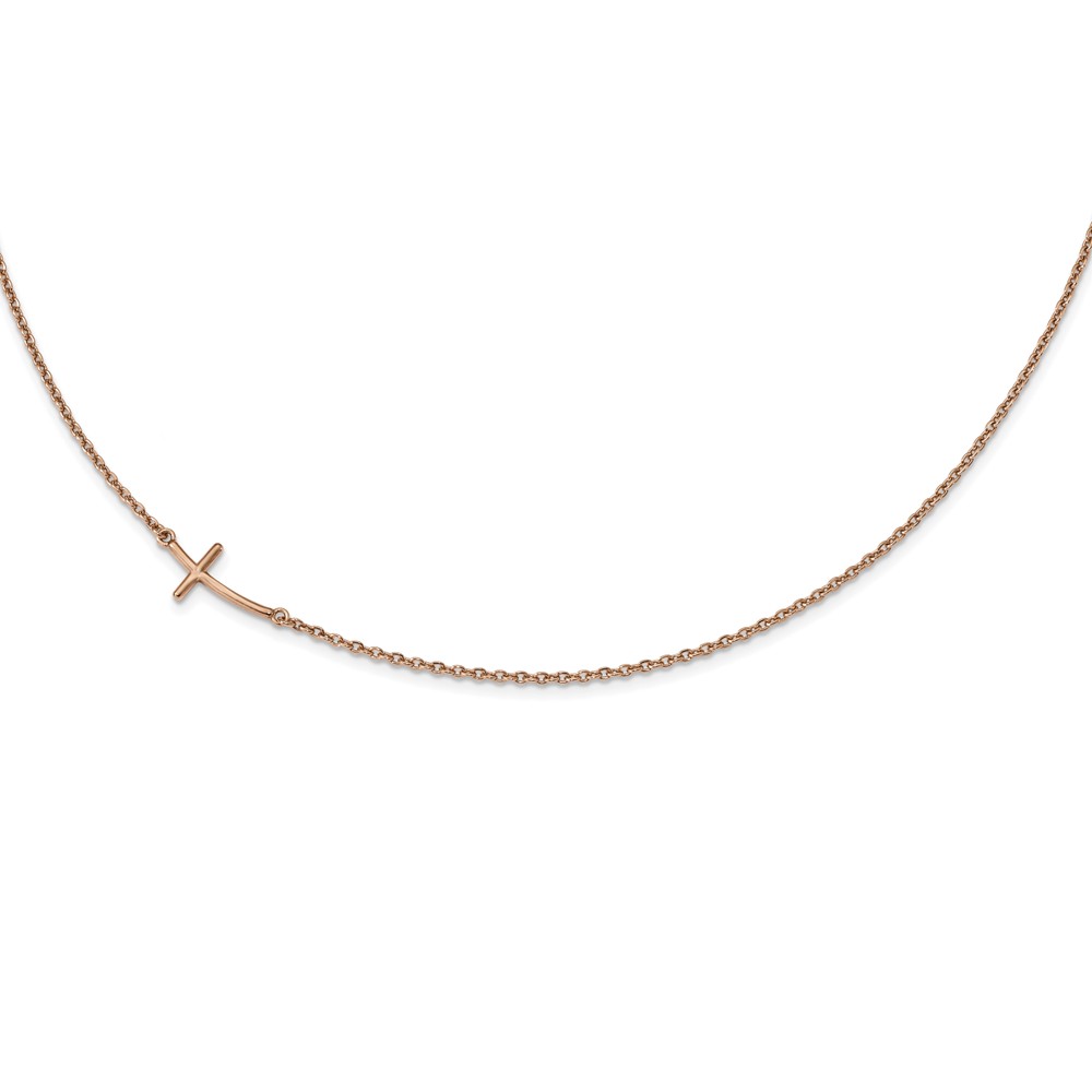 Jewelryweb Sterling Silver Rose Gold-Flashed Small Sideways Curved Cross Necklace - 18 Inch