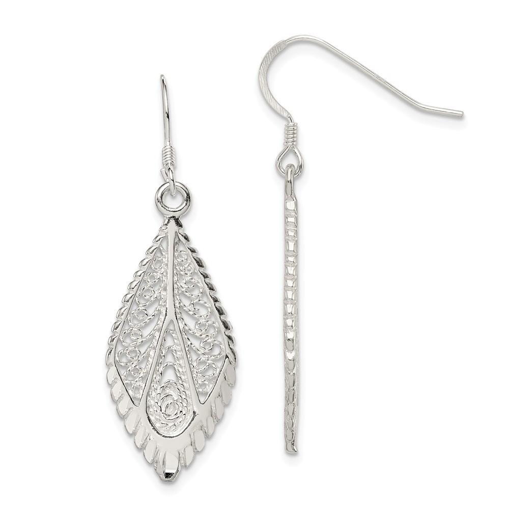 Jewelryweb Sterling Silver Filigree Earrings - Measures 39x13mm Wide