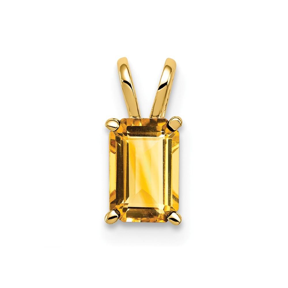 Jewelryweb 14k Yellow Gold 6x4mm Emerald-Cut Citrine Pendant