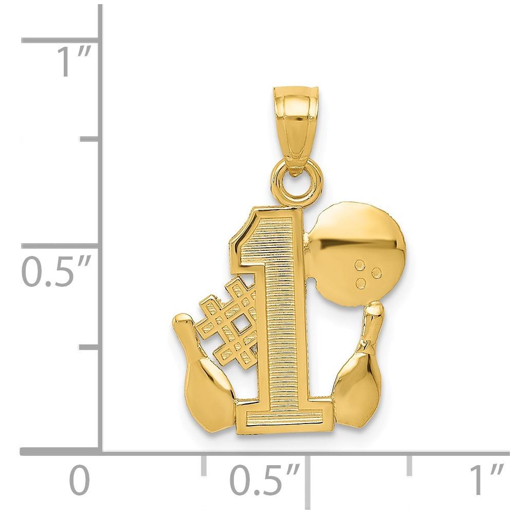 Jewelryweb 14k Yellow Gold Number 1 Bowling Story with Ball and 2 Pins Pendant - Measures 20.4x14.3mm