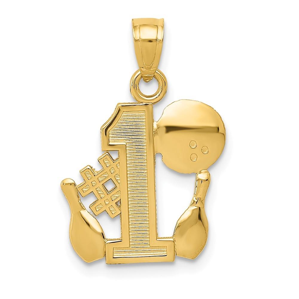 Jewelryweb 14k Yellow Gold Number 1 Bowling Story with Ball and 2 Pins Pendant - Measures 20.4x14.3mm