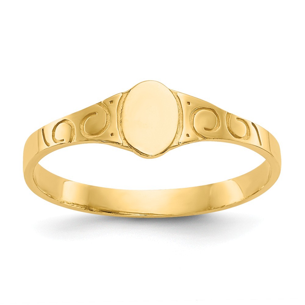 Jewelryweb 14k Yellow Gold Oval Baby Signet Ring - Size 3