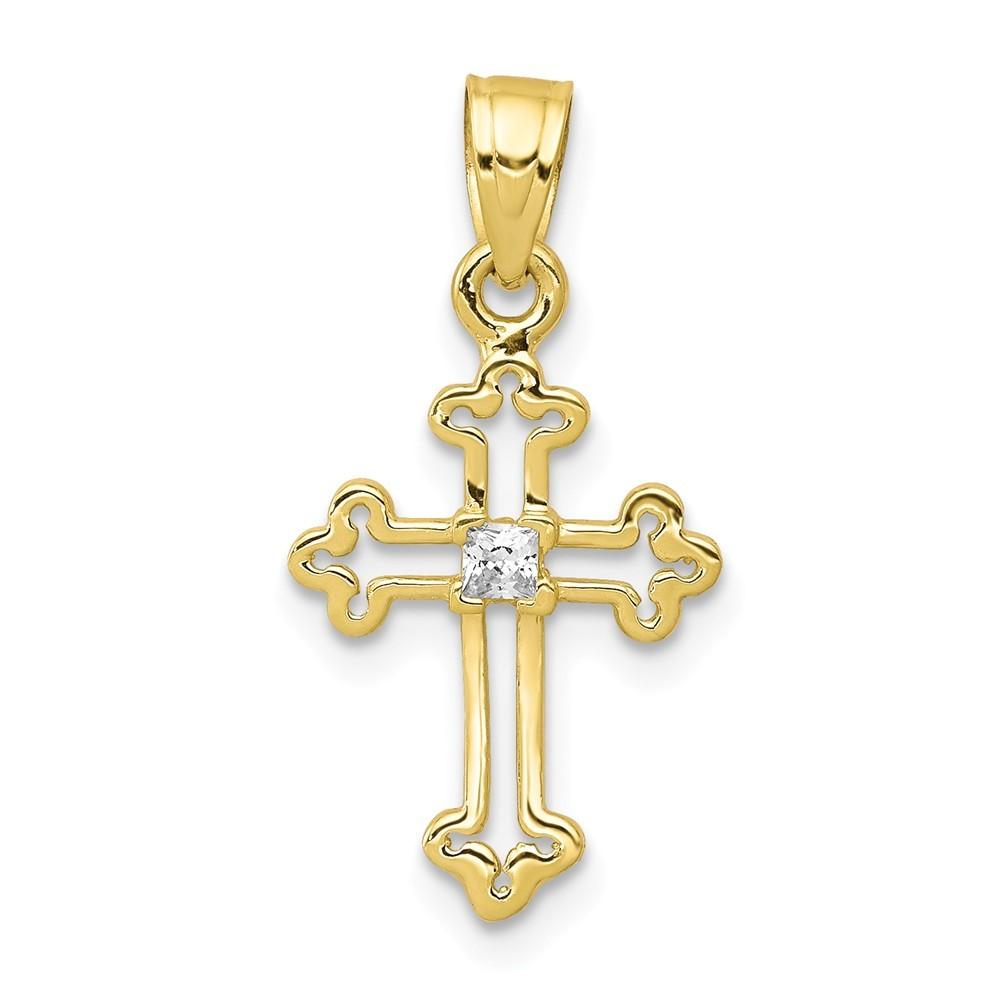 Jewelryweb 10k Yellow Gold Small Cubic Zirconia Cross Pendant