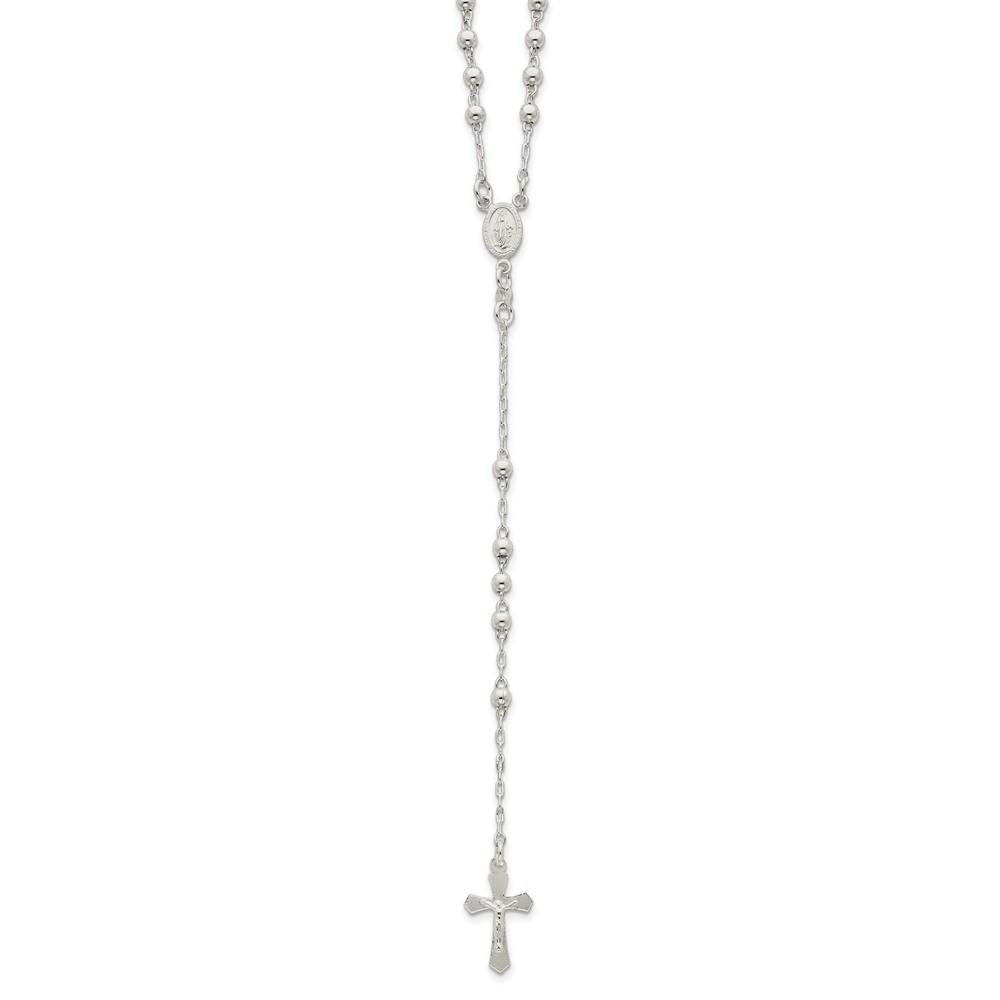Jewelryweb Sterling Silver Polished Rosary Necklace - 18 Inch