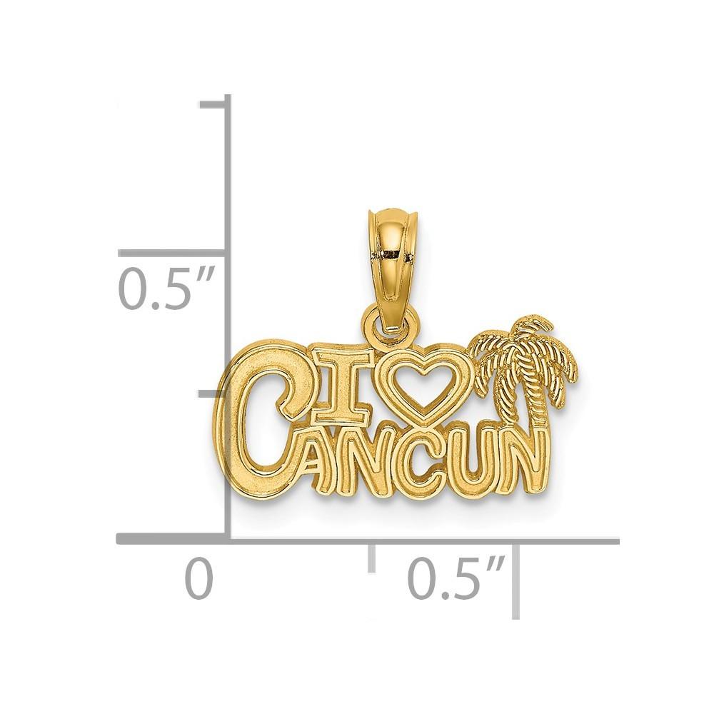 Jewelryweb 14k Yellow Gold I Heart Cancun Cut-out Pendant - Measures 14.5x17.1mm Wide 0.7mm Thick