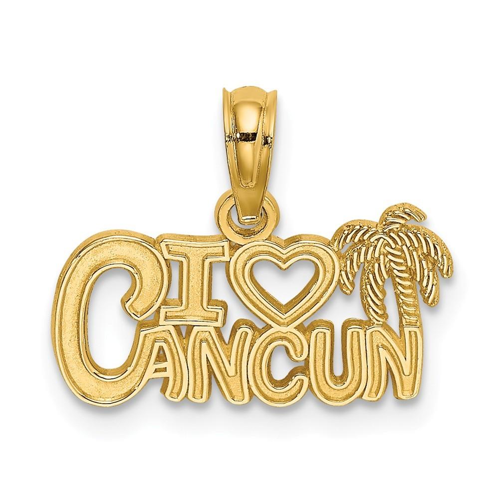 Jewelryweb 14k Yellow Gold I Heart Cancun Cut-out Pendant - Measures 14.5x17.1mm Wide 0.7mm Thick