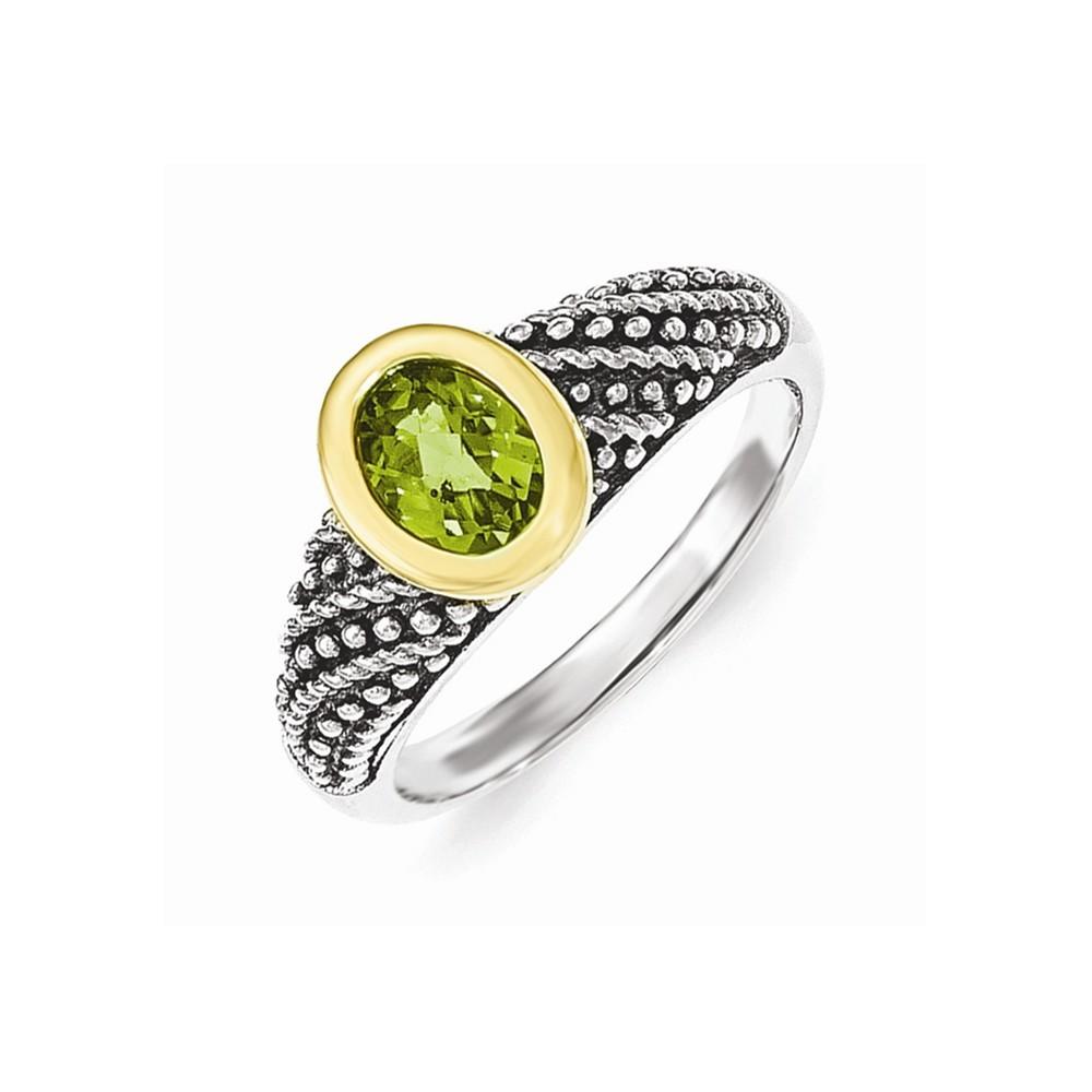 Jewelryweb Sterling Silver With 14k Peridot Ring - Size 8