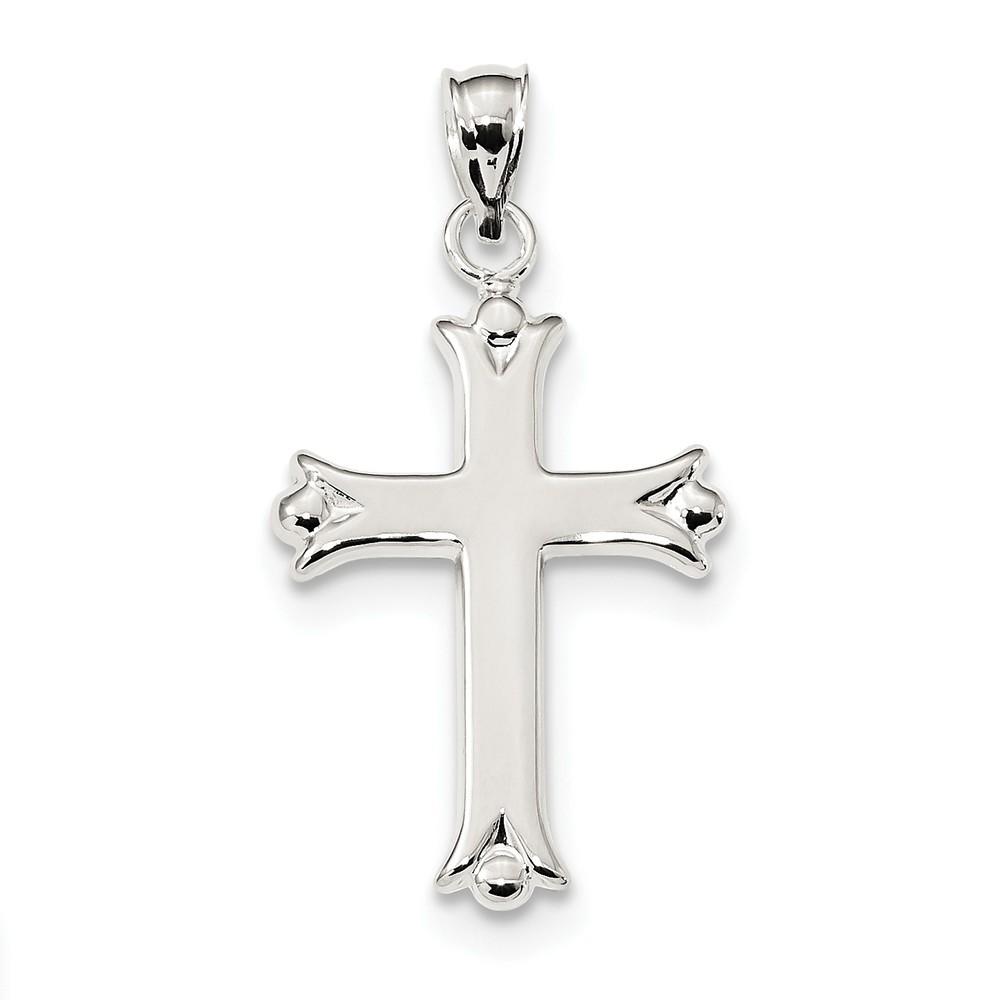 Jewelryweb 19mm Sterling Silver Polished Budded Cross Pendant