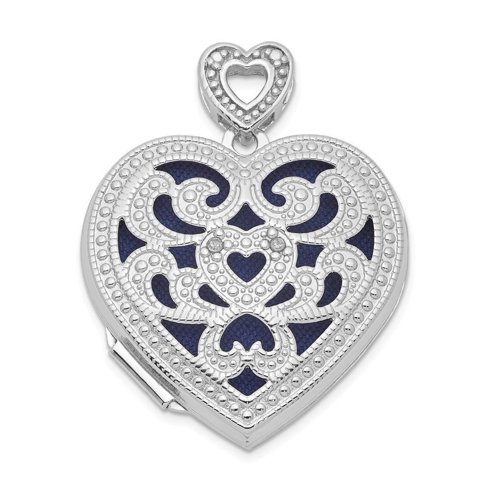 Jewelryweb Sterling Silver 24mm Heart With Diamond Vintage Locket