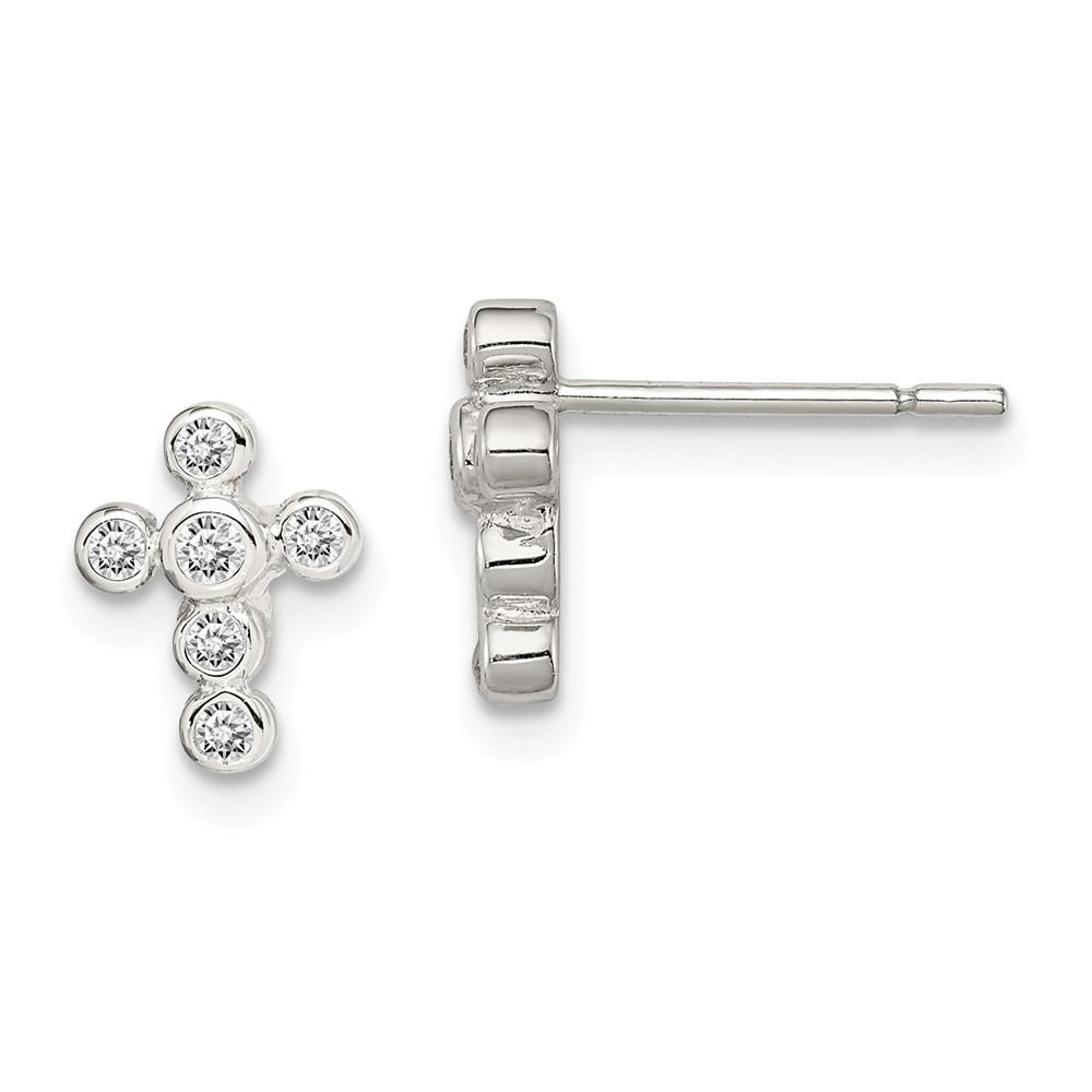 Jewelryweb Sterling Silver Cubic Zirconia Cross Earrings - Measures 9x7mm Wide