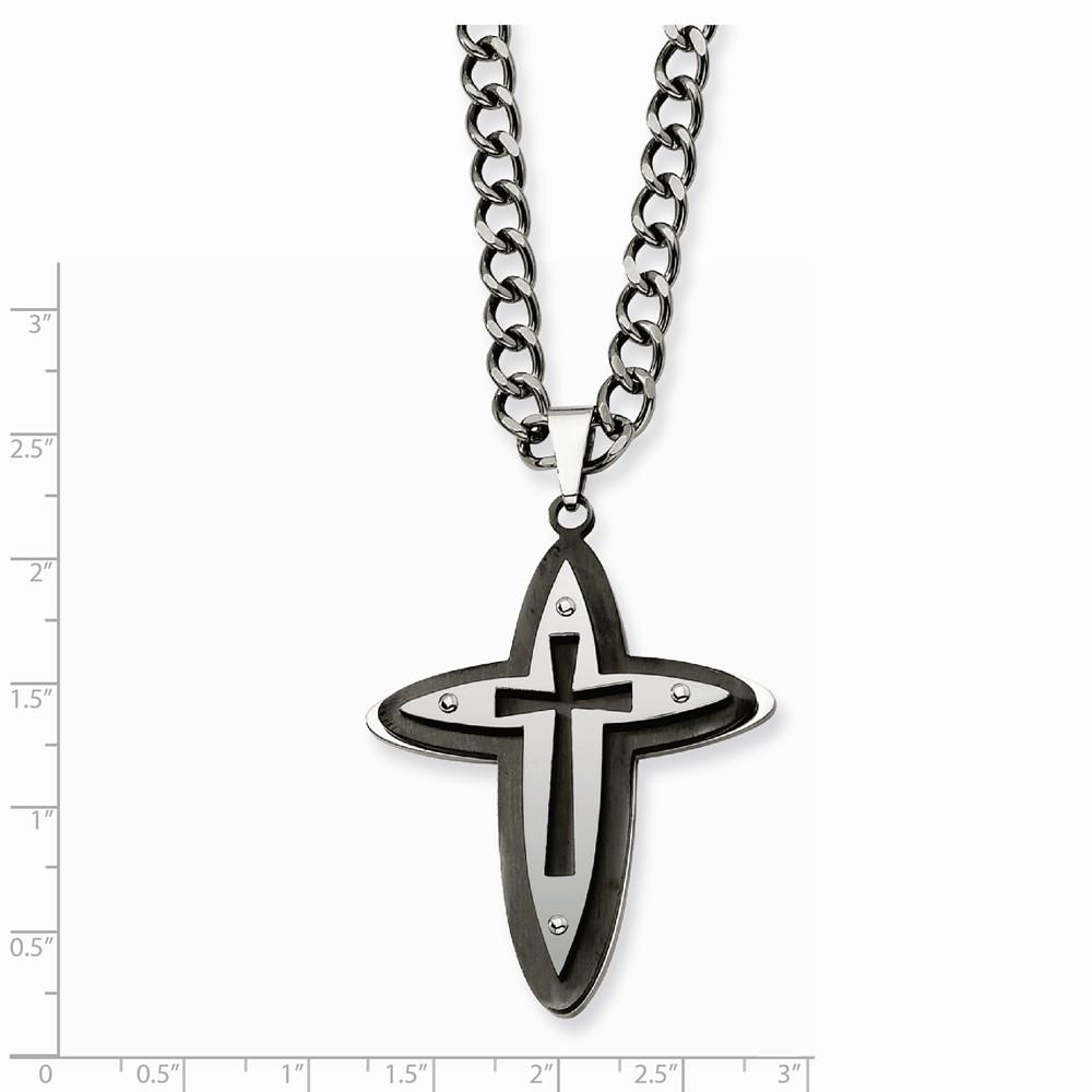 Jewelryweb Stainless Steel Black Color IP-plated Cross Necklace 22 Inch - Measures 42mm Wide