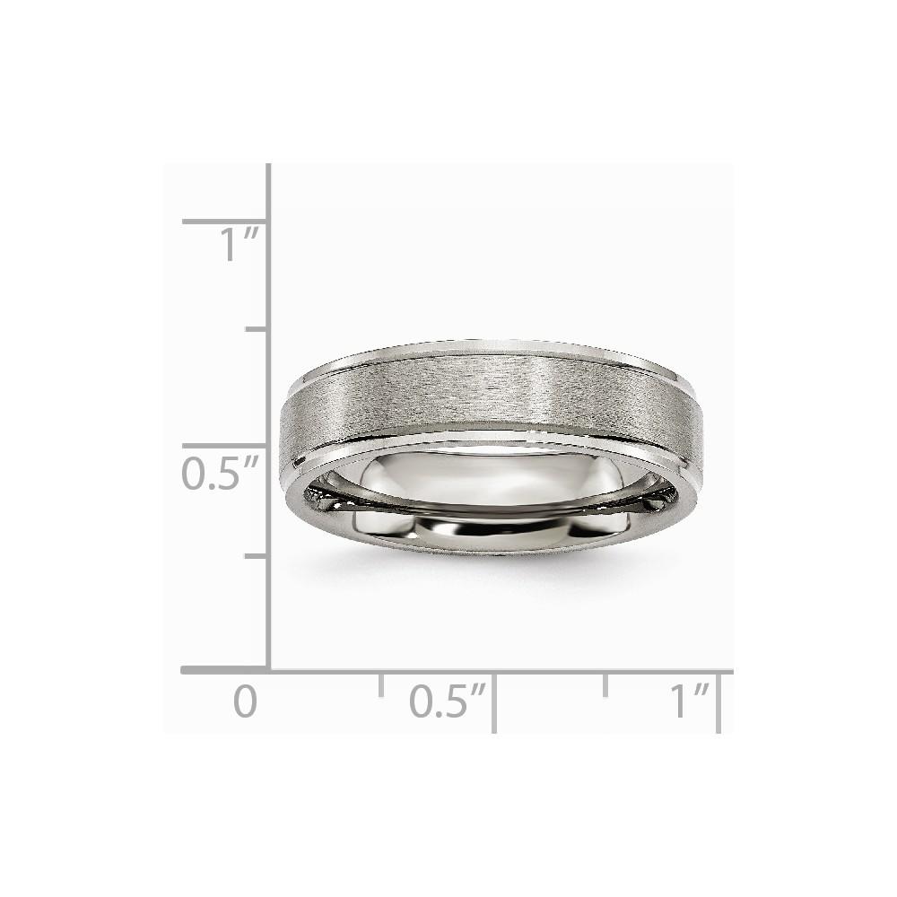 Jewelryweb Titanium Ridged Edge 6mm Brushed Polished Band - Size 14.5