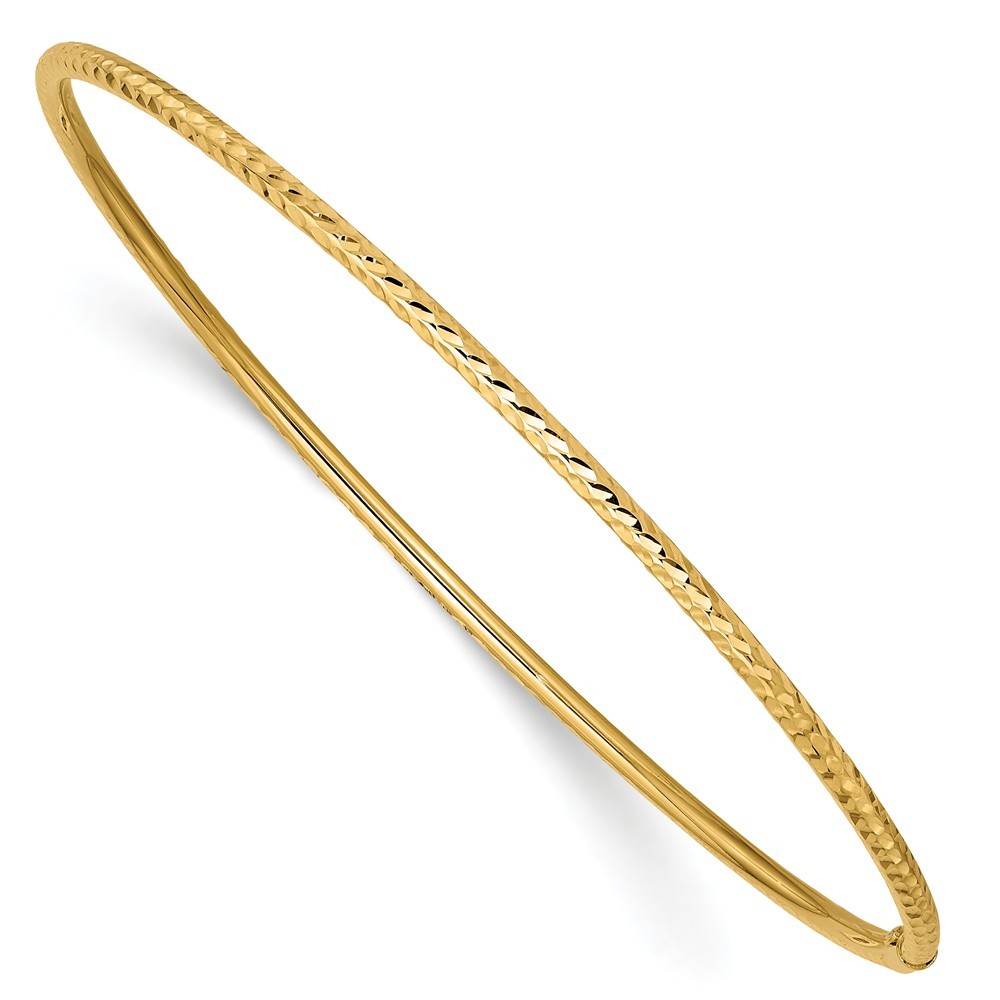 Jewelryweb 14k Yellow Gold 2mm Sparkle-Cut Tube Bangle Bracelet
