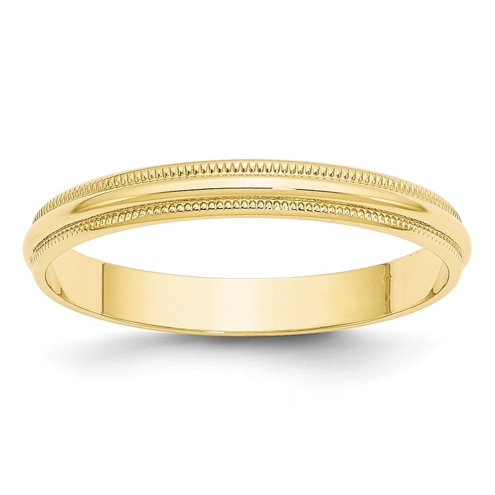 Jewelryweb 10k Yellow Gold 3mm Ltw Milgrain Half Round Band Size 8 Ring