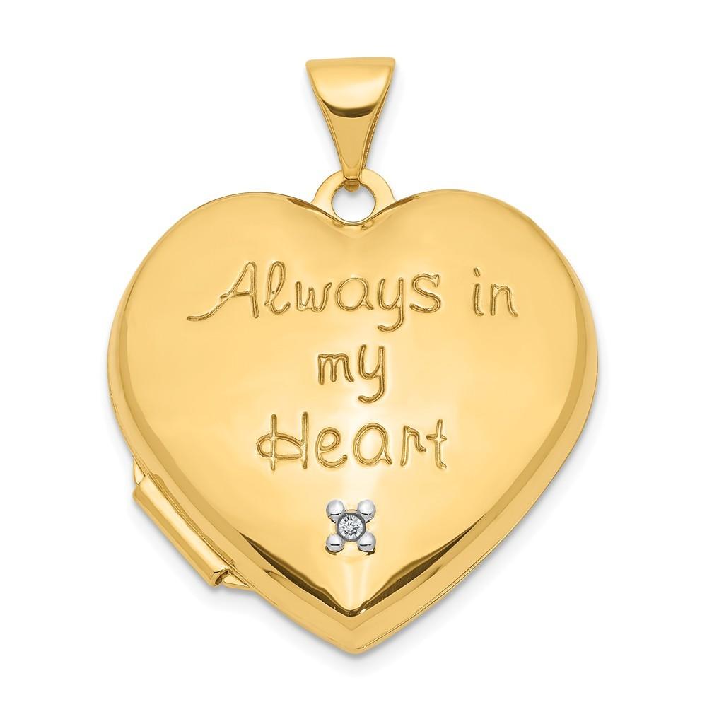 Jewelryweb 14k Yellow Gold 21mm Heart With Diamond Locket (heart Charm Inside Locket)