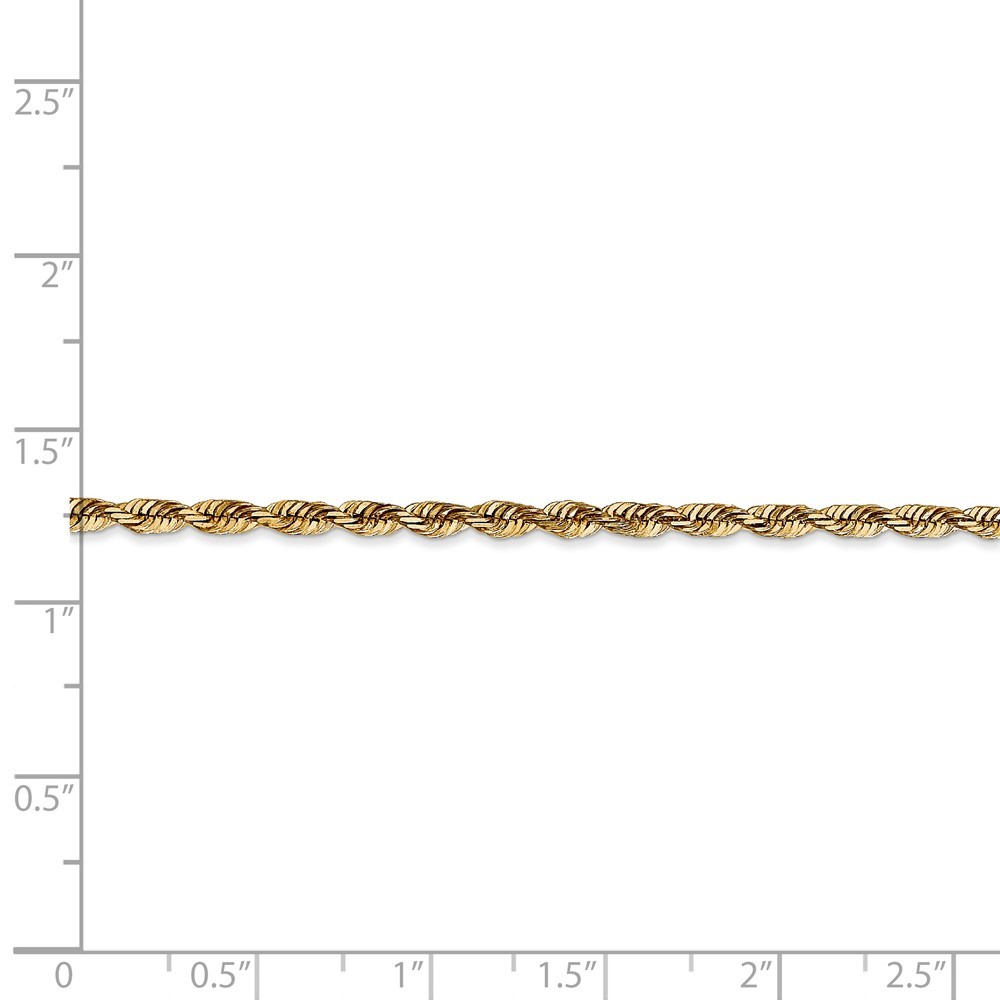 Jewelryweb 14k Yellow Gold 2.82mm Sparkle-Cut Extra-light Rope Chain Ankle Bracelet - 10 Inch