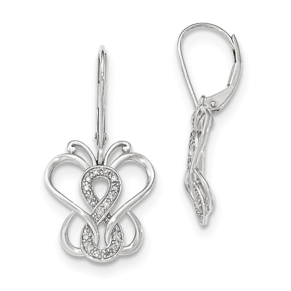 Jewelryweb 14k White Gold Diamond Butterfly Leverback Earrings