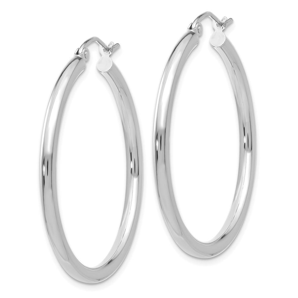 Jewelryweb 14k White Gold 2.5mm Round Hoop Earrings - Measures 35mm long 2.5mm Thick