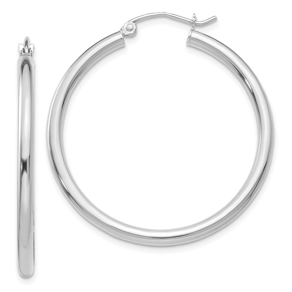 Jewelryweb 14k White Gold 2.5mm Round Hoop Earrings - Measures 35mm long 2.5mm Thick