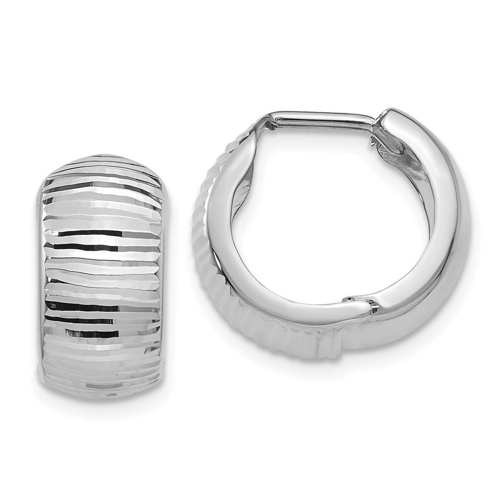 Jewelryweb 14k White Gold Textured and Polished Hinged Hoop Earrings - Measures 17x9mm Wide