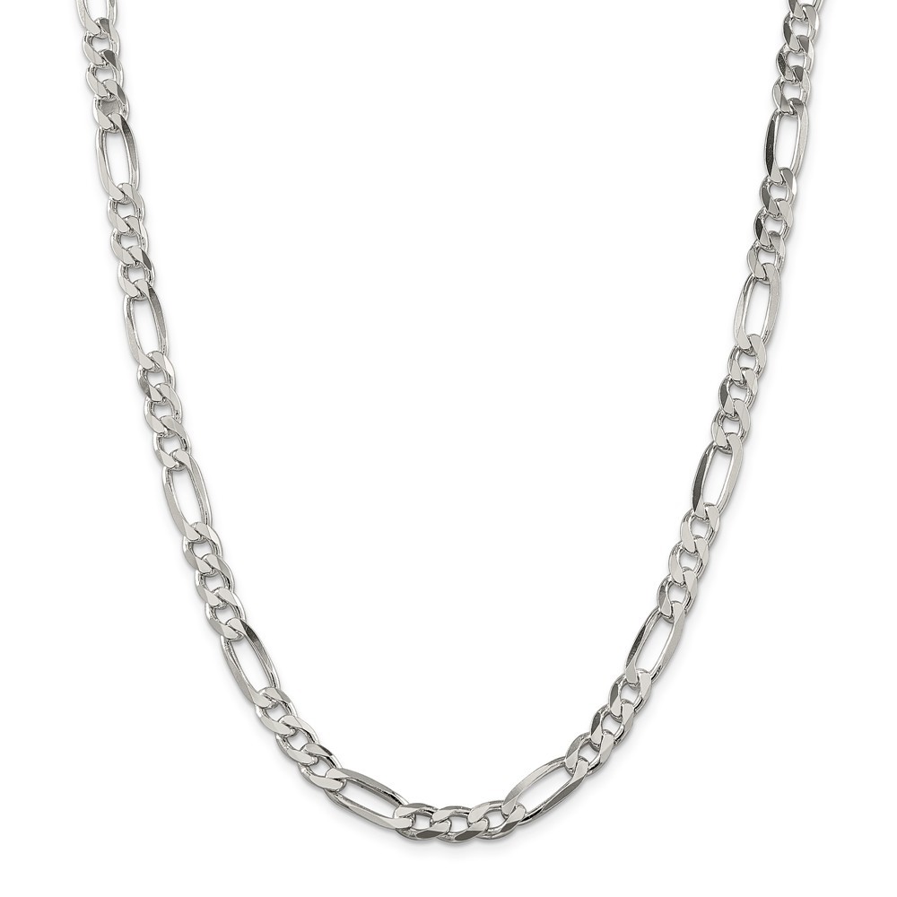 Jewelryweb Sterling Silver 6.5mm Figaro Chain Necklace - 30 Inch