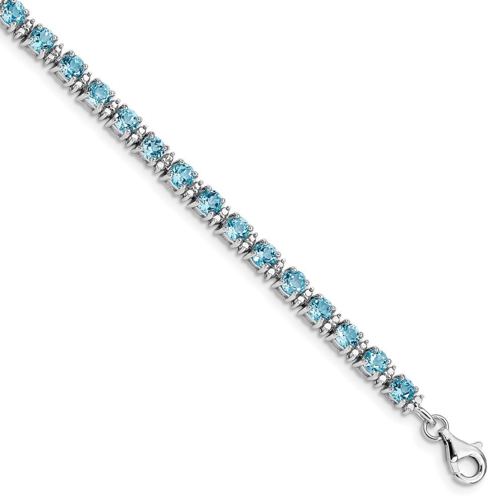 Jewelryweb Sterling Silver Blue Topaz and Diamond Bracelet - Measures 4mm Wide