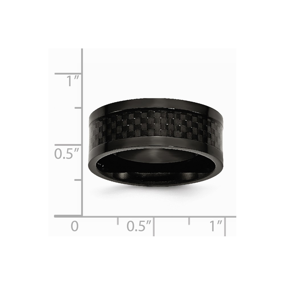 Jewelryweb Titanium 9mm Black-plated With Carbon Fiber Inlay Polished Band Ring - Size 12.5
